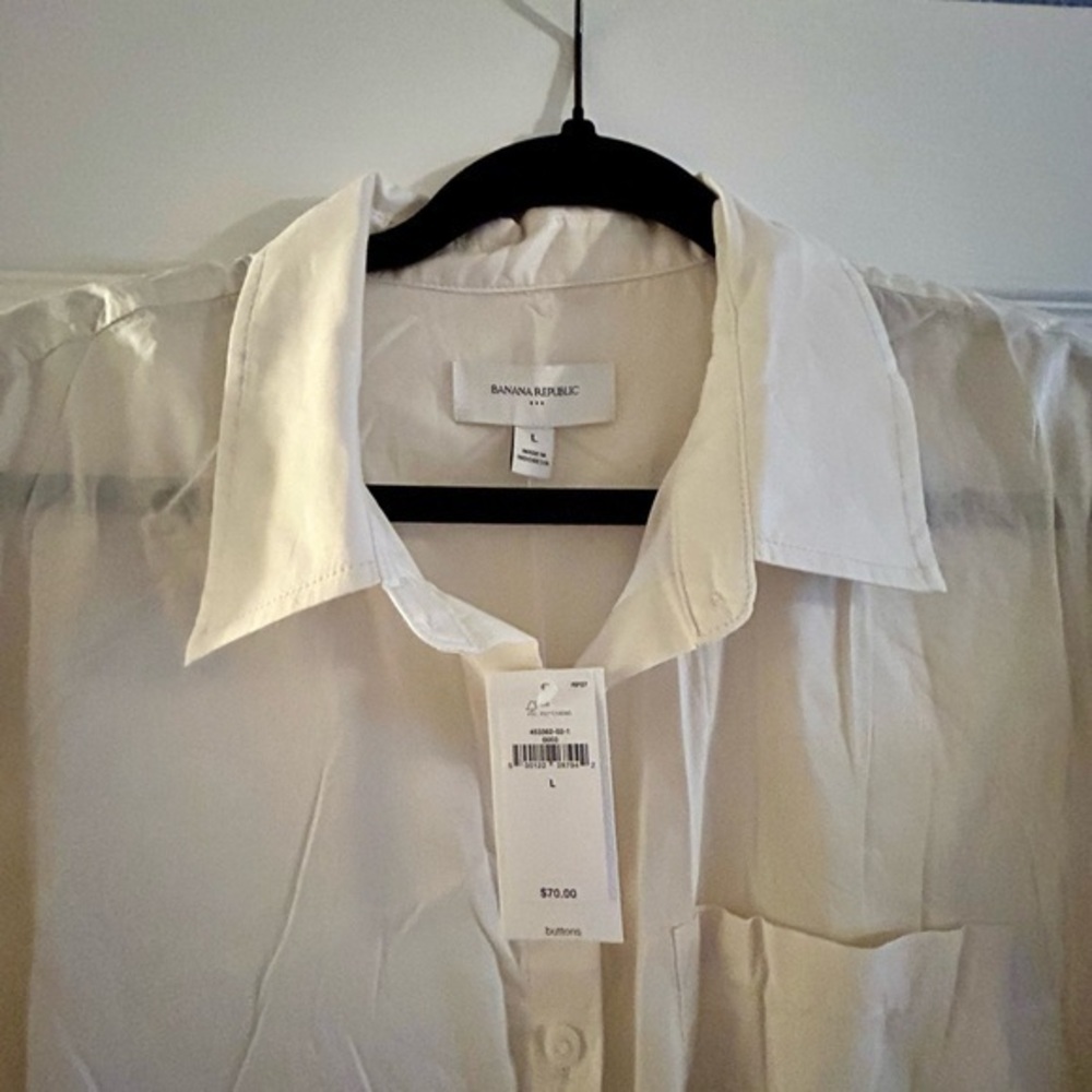 Banana Republic White Cotton Button Down Shirt NWT Size L - Picture 3 of 5